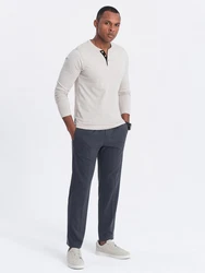 OMBRE Herren Longsleeve mit Knöpfen am Halsausschnitt Grau/Khaki/Beige/Weiß/Hellgrau