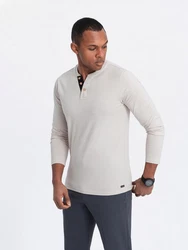 OMBRE Herren Longsleeve mit Knöpfen am Halsausschnitt Grau/Khaki/Beige/Weiß/Hellgrau