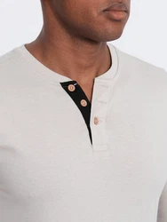 OMBRE Herren Longsleeve mit Knöpfen am Halsausschnitt Grau/Khaki/Beige/Weiß/Hellgrau