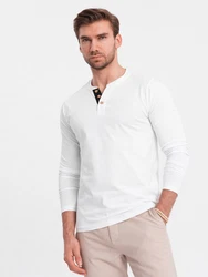 OMBRE Herren Longsleeve mit Knöpfen am Halsausschnitt Weiß/Khaki/Grau/Creme