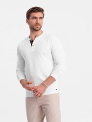 OMBRE Herren Longsleeve mit Knöpfen am Halsausschnitt Weiß/Khaki/Grau/Creme