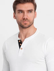 OMBRE Herren Longsleeve mit Knöpfen am Halsausschnitt Weiß/Khaki/Grau/Creme