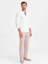 OMBRE Herren Longsleeve mit Knöpfen am Halsausschnitt Weiß/Khaki/Grau/Creme