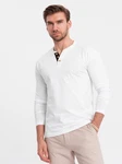 OMBRE Herren Longsleeve mit Knöpfen am Halsausschnitt Weiß/Khaki/Grau/Creme