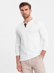 OMBRE Herren Longsleeve mit Knöpfen am Halsausschnitt Weiß/Khaki/Grau/Creme