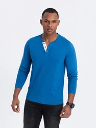OMBRE Herren Longsleeve mit Knöpfen am Halsausschnitt Blau/Hellblau/Dunkelblau