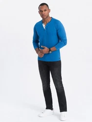 OMBRE Herren Longsleeve mit Knöpfen am Halsausschnitt Blau/Hellblau/Dunkelblau