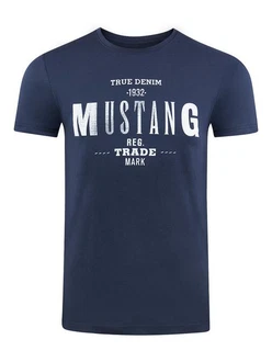 MUSTANG T-Shirt Print Tee (1-tlg) Dunkelblau/Blau