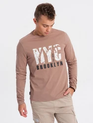 Ombre Herren Longsleeve mit Kartenmotiv-Print Grau/Braun/Rosa/Beige