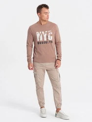 Ombre Herren Longsleeve mit Kartenmotiv-Print Grau/Braun/Rosa/Beige
