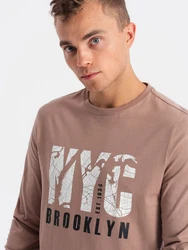 Ombre Herren Longsleeve mit Kartenmotiv-Print Grau/Braun/Rosa/Beige