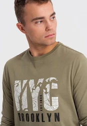 Ombre Herren Longsleeve mit Kartenmotiv-Print Dunkelgrün/Khaki