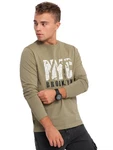 Ombre Herren Longsleeve mit Kartenmotiv-Print Dunkelgrün/Khaki