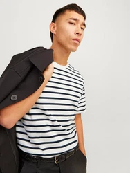 Jack & Jones T-Shirt JJEORGANIC BASIC TEE SS O-NECK Dunkelblau/Weiß