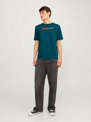 JACK & JONES T-Shirt 'JJCorp' Türkis/Dunkelgrün/Grün