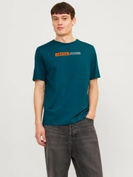 JACK & JONES T-Shirt 'JJCorp' Türkis/Dunkelgrün/Grün