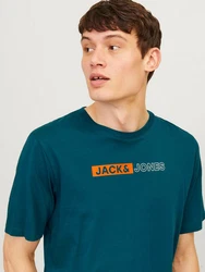 JACK & JONES T-Shirt 'JJCorp' Türkis/Dunkelgrün/Grün