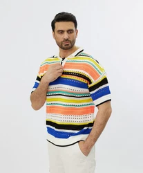 Denim House Poloshirt Herren Feinstrick Polo mit ausgefallenem Muster Beige