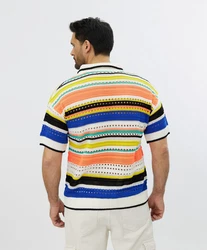 Denim House Poloshirt Herren Feinstrick Polo mit ausgefallenem Muster Beige