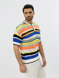 Denim House Poloshirt Herren Feinstrick Polo mit ausgefallenem Muster Beige