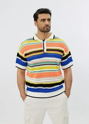 Denim House Poloshirt Herren Feinstrick Polo mit ausgefallenem Muster Beige