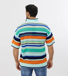 Denim House Poloshirt Herren Feinstrick Polo mit ausgefallenem Muster Mint