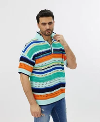 Denim House Poloshirt Herren Feinstrick Polo mit ausgefallenem Muster Mint