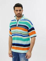 Denim House Poloshirt Herren Feinstrick Polo mit ausgefallenem Muster Mint
