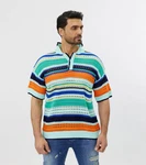 Denim House Poloshirt Herren Feinstrick Polo mit ausgefallenem Muster Mint