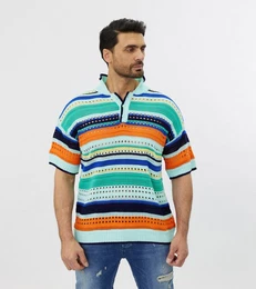 Poloshirt Herren Feinstrick Polo mit ausgefallenem Muster Mint M