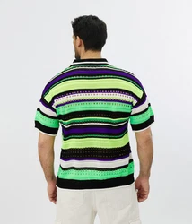 Denim House Poloshirt Herren Feinstrick Polo mit ausgefallenem Muster Schwarz