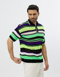 Denim House Poloshirt Herren Feinstrick Polo mit ausgefallenem Muster Schwarz