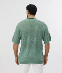Denim House Poloshirt Lässiges Herren Oversized Sommer Feinstrick Poloshirt Grün