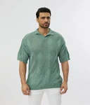 Denim House Poloshirt Lässiges Herren Oversized Sommer Feinstrick Poloshirt Grün