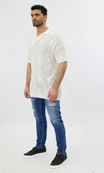 Denim House Poloshirt Lässiges Herren Oversized Sommer Feinstrick Poloshirt Wei