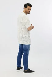 Denim House Poloshirt Lässiges Herren Oversized Sommer Feinstrick Poloshirt Wei