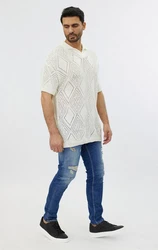 Denim House Poloshirt Lässiges Herren Oversized Sommer Feinstrick Poloshirt Wei