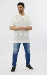 Denim House Poloshirt Lässiges Herren Oversized Sommer Feinstrick Poloshirt Wei