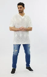 Denim House Poloshirt Lässiges Herren Oversized Sommer Feinstrick Poloshirt Wei