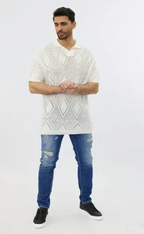 Denim House Poloshirt Lässiges Herren Oversized Sommer Feinstrick Poloshirt Wei Denim House Poloshirt Lässiges Herren Oversized Sommer Feinstrick Poloshirt Wei