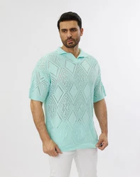 Denim House Poloshirt Lässiges Herren Oversized Sommer Feinstrick Poloshirt Mint