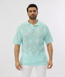 Denim House Poloshirt Lässiges Herren Oversized Sommer Feinstrick Poloshirt Mint