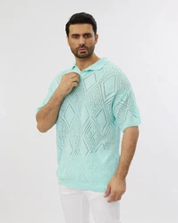 Denim House Poloshirt Lässiges Herren Oversized Sommer Feinstrick Poloshirt Mint