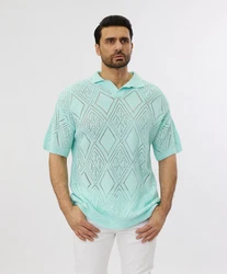 Denim House Poloshirt Lässiges Herren Oversized Sommer Feinstrick Poloshirt Mint