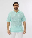 Denim House Poloshirt Lässiges Herren Oversized Sommer Feinstrick Poloshirt Mint