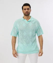 Denim House Poloshirt Lässiges Herren Oversized Sommer Feinstrick Poloshirt Mint