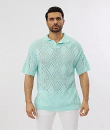 Poloshirt Lssiges Herren Oversized Sommer Feinstrick Poloshirt Mint S