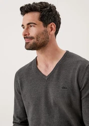 s.Oliver Strickpullover mit V-Ausschnitt und Logo 