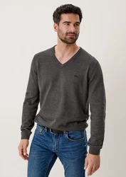 s.Oliver Strickpullover mit V-Ausschnitt und Logo 