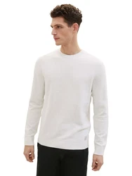TOM TAILOR Strickpullover mit Logo-Badge Weiß/Creme/Schwarz